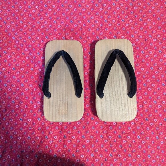 Japanese Wooden Clog Geta House Slipper Thong Velvet Traditional Boho - Picture 5 of 5